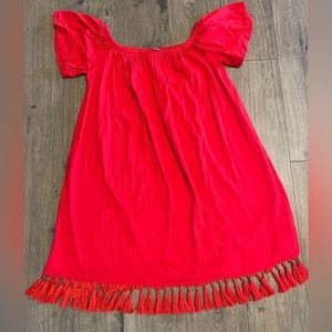 Asos Red Cotton Fringe Dress Size 6